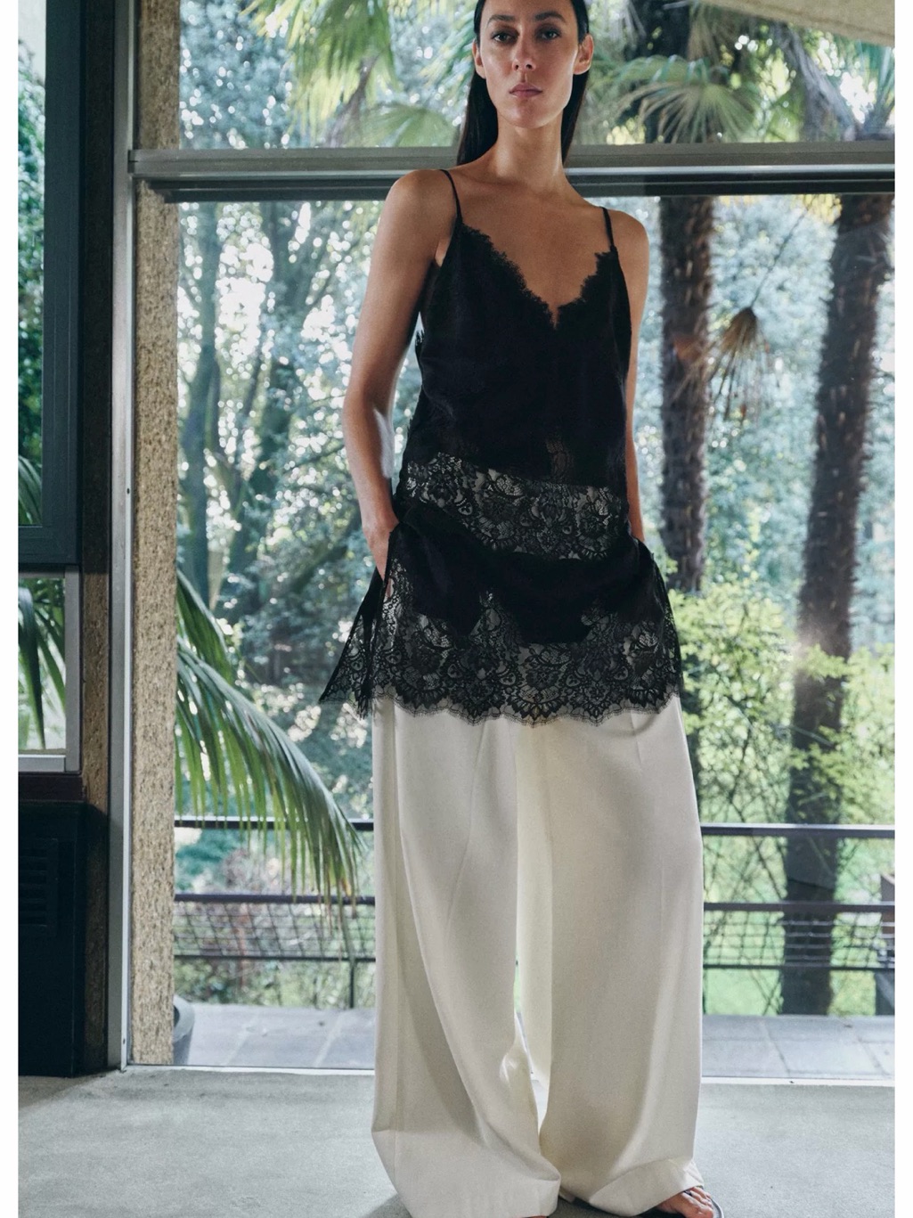 Nwt Zara Collection Black Lace Trim Satin Camisole Top Size Small 2731/285